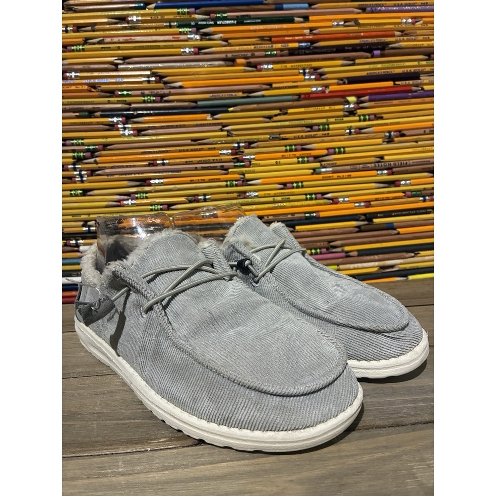 Hey Dude Wendy Corduroy Gray Casual Loafers Womens 9 Gray Lined Slip On